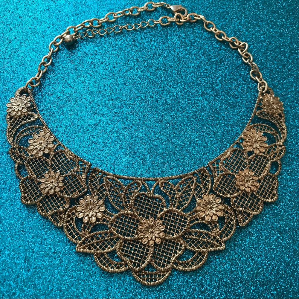 Gold floral bib necklace